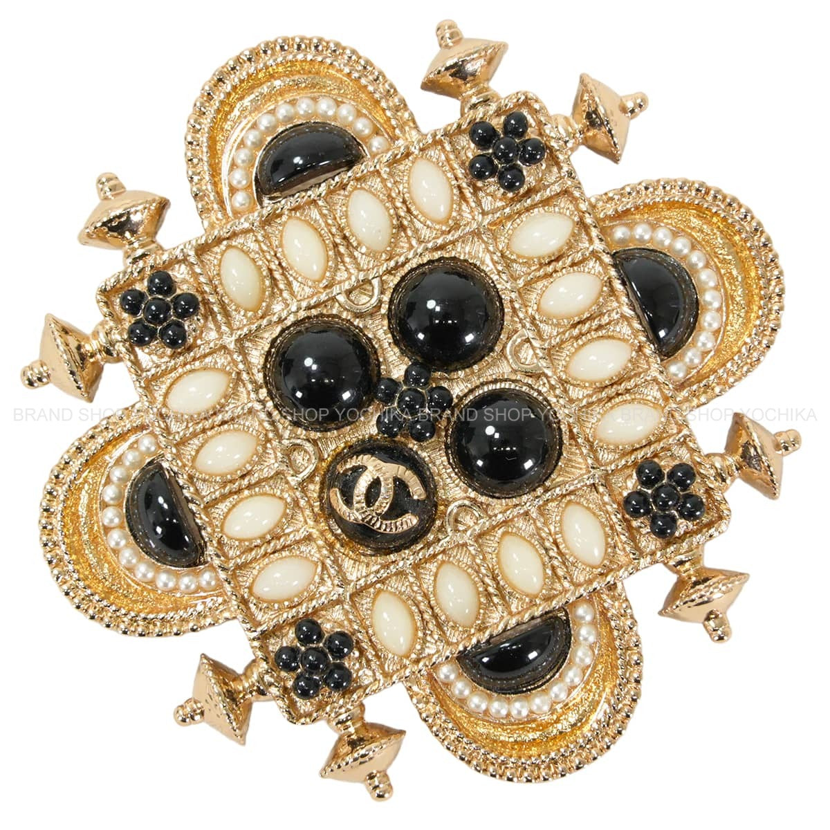 [Pre-loved] CHANEL broach Metal Square Gripoix Noir (Black)/Ivory/Gold Gold HW[LIKE NEW][Authentic]