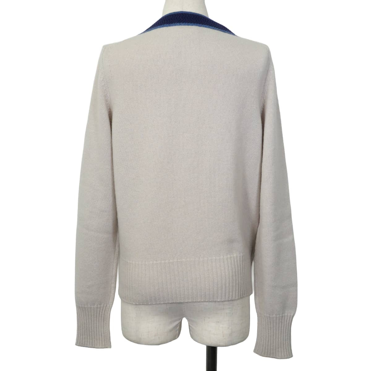 [Pre-loved] CHANEL Cardigan with COCO mark metal buttons Knit Ivory/Blue Cashmere #38 Silver HW P45335[LIKE NEW][Authentic]
