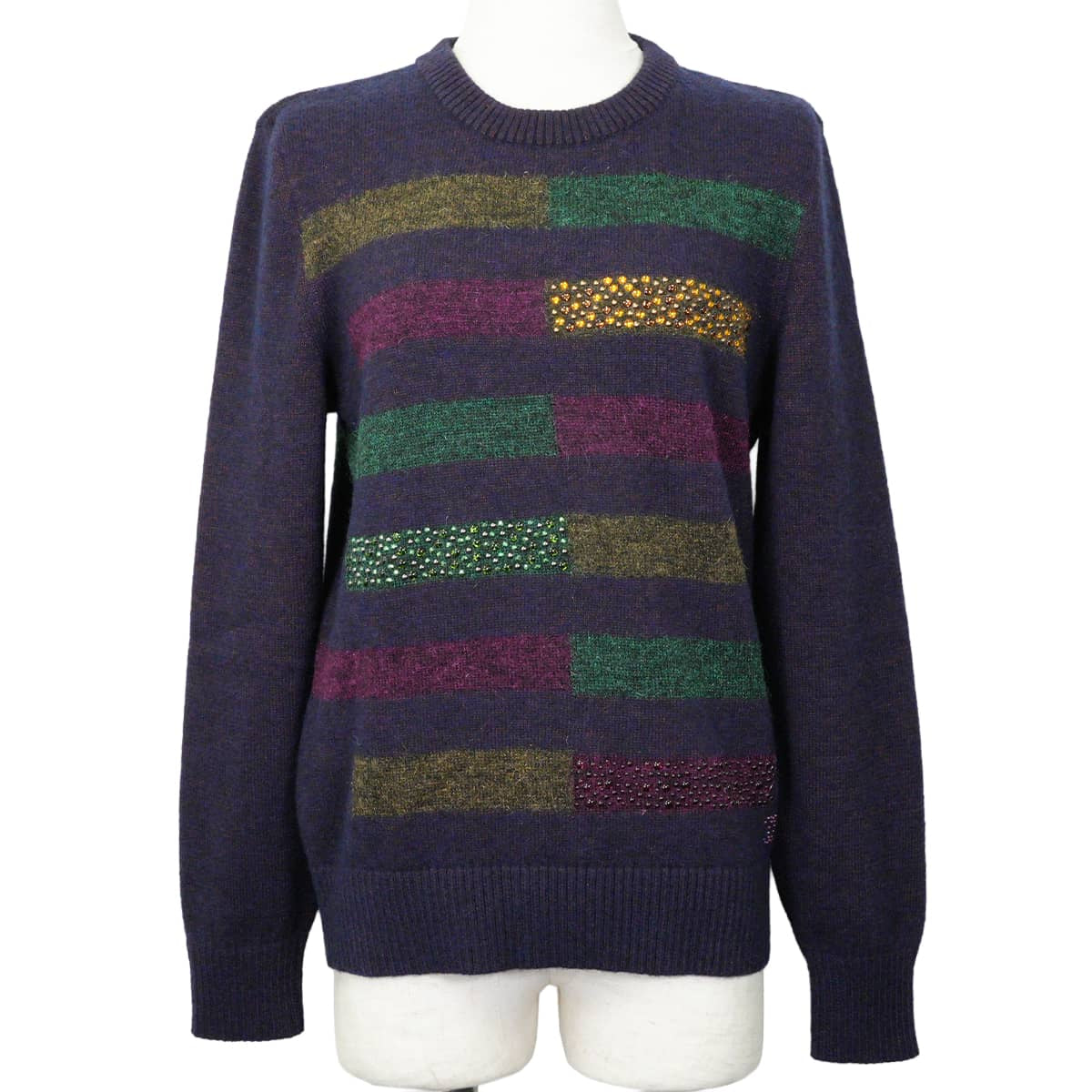 CHANEL Knit Pullover Border Multicolor Wool/Polyester/Nylon/Beads #38 P44956[EXCELLENT][Authentic]