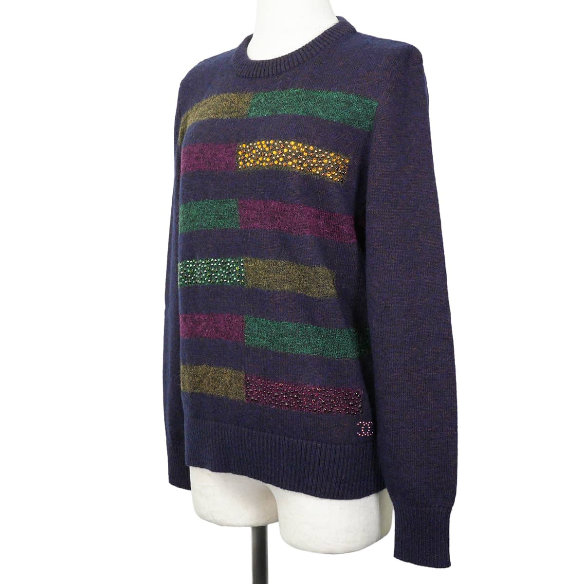 CHANEL Knit Pullover Border Multicolor Wool/Polyester/Nylon/Beads #38 P44956[EXCELLENT][Authentic]