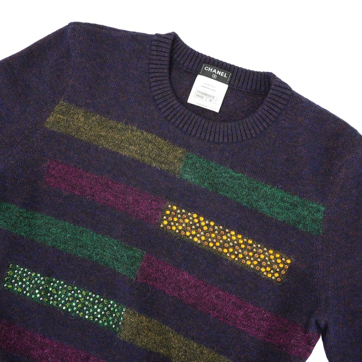 CHANEL Knit Pullover Border Multicolor Wool/Polyester/Nylon/Beads #38 P44956[EXCELLENT][Authentic]