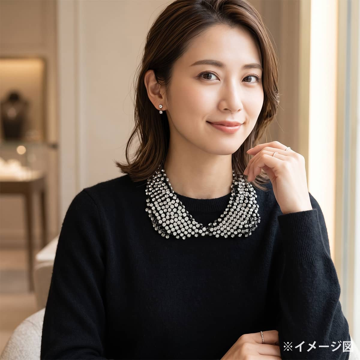 [Pre-loved] Miu Miu Detachable neck collar with beads and rhinestones Noir (Black)[LIKE NEW][Authentic]