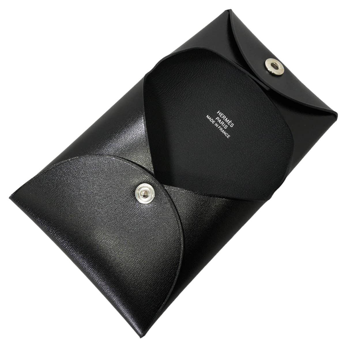 HERMES change purse Bastia Noir (Black) Box Calf Silver HW Stamp K[EXCELLENT][Authentic]