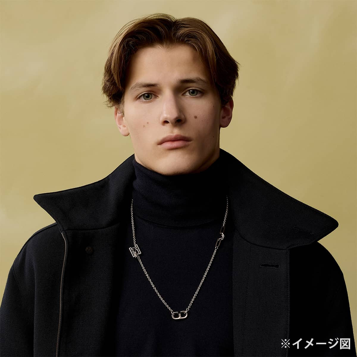 HERMES necklace alphabet Noir (Black) Lacquer/Veau Swift/Buffalo Horn Silver HW[BRAND NEW][Authentic]