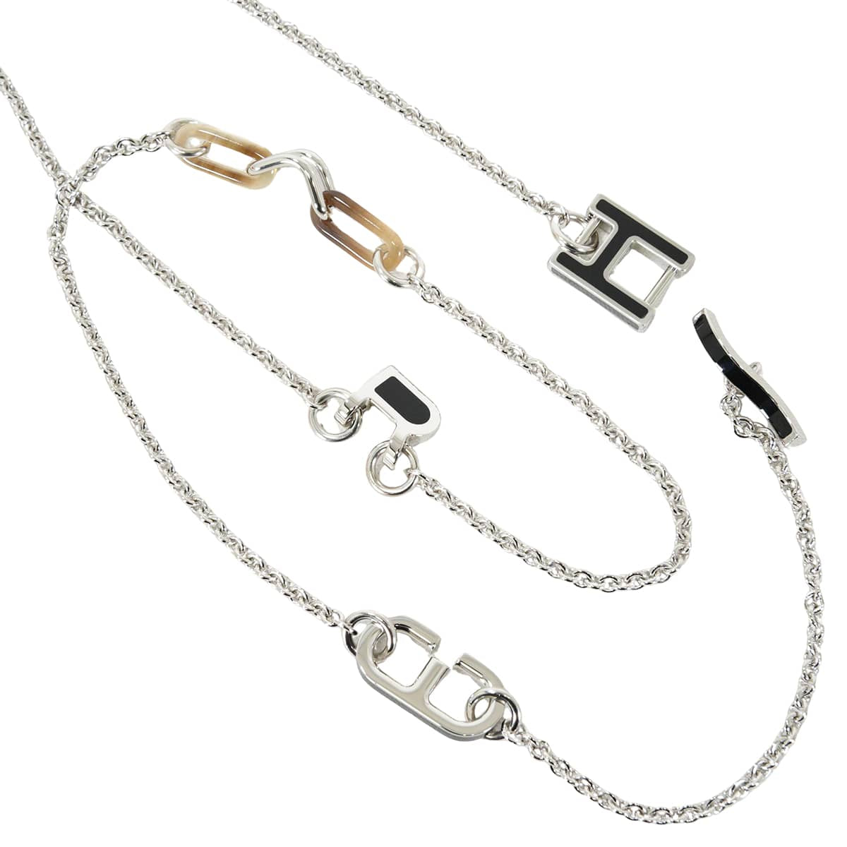 HERMES necklace alphabet Noir (Black) Lacquer/Veau Swift/Buffalo Horn Silver HW[BRAND NEW][Authentic]