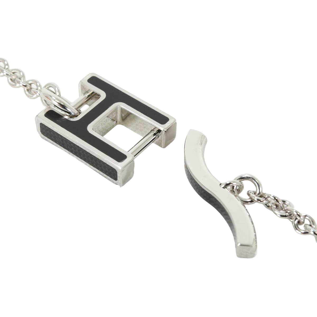 HERMES necklace alphabet Noir (Black) Lacquer/Veau Swift/Buffalo Horn Silver HW[BRAND NEW][Authentic]