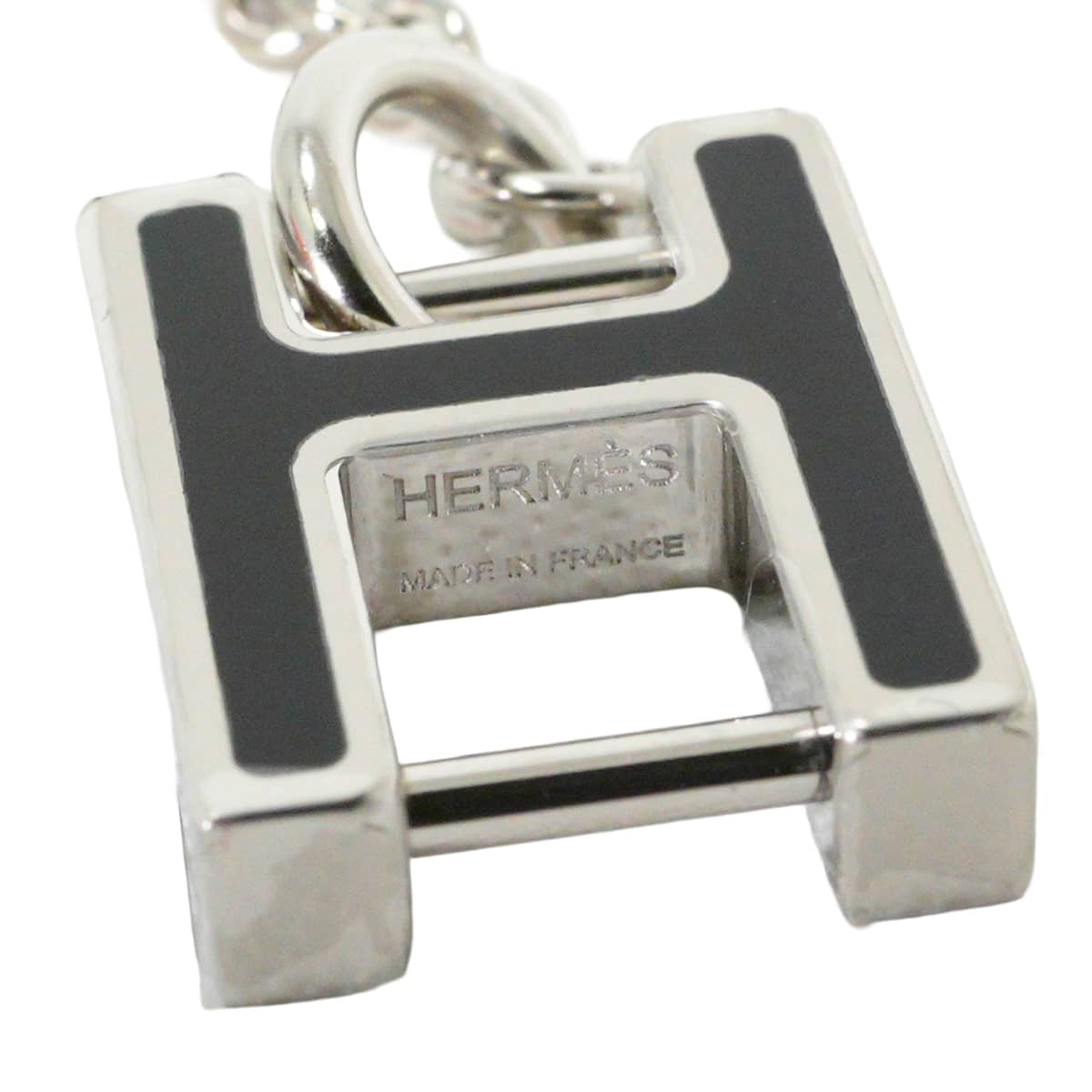 HERMES necklace alphabet Noir (Black) Lacquer/Veau Swift/Buffalo Horn Silver HW[BRAND NEW][Authentic]
