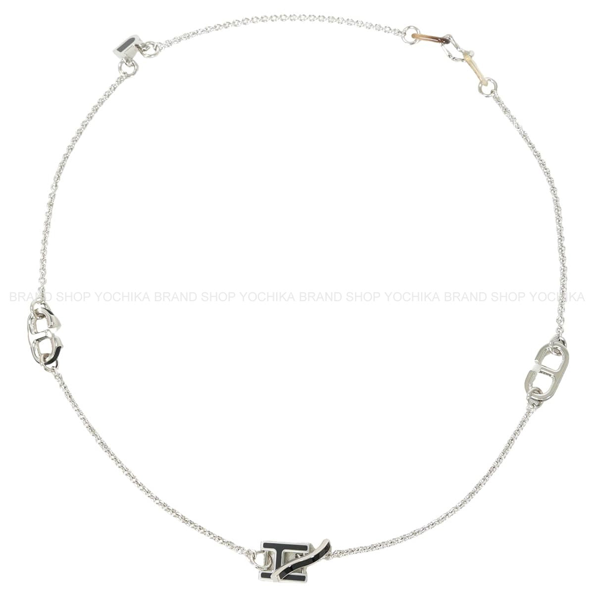 HERMES necklace alphabet Noir (Black) Lacquer/Veau Swift/Buffalo Horn Silver HW[BRAND NEW][Authentic]