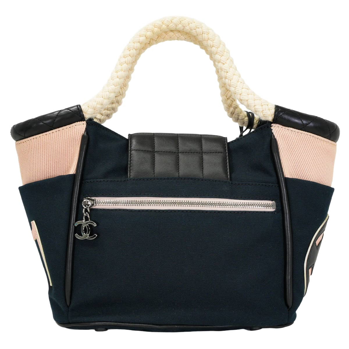 [Pre-loved] CHANEL Handbag Choco Bar Rope Handle COCO Mark No. 5 Navy/Pink/Multicolor Canvas Silver HW A28010[LIKE NEW][Authentic]