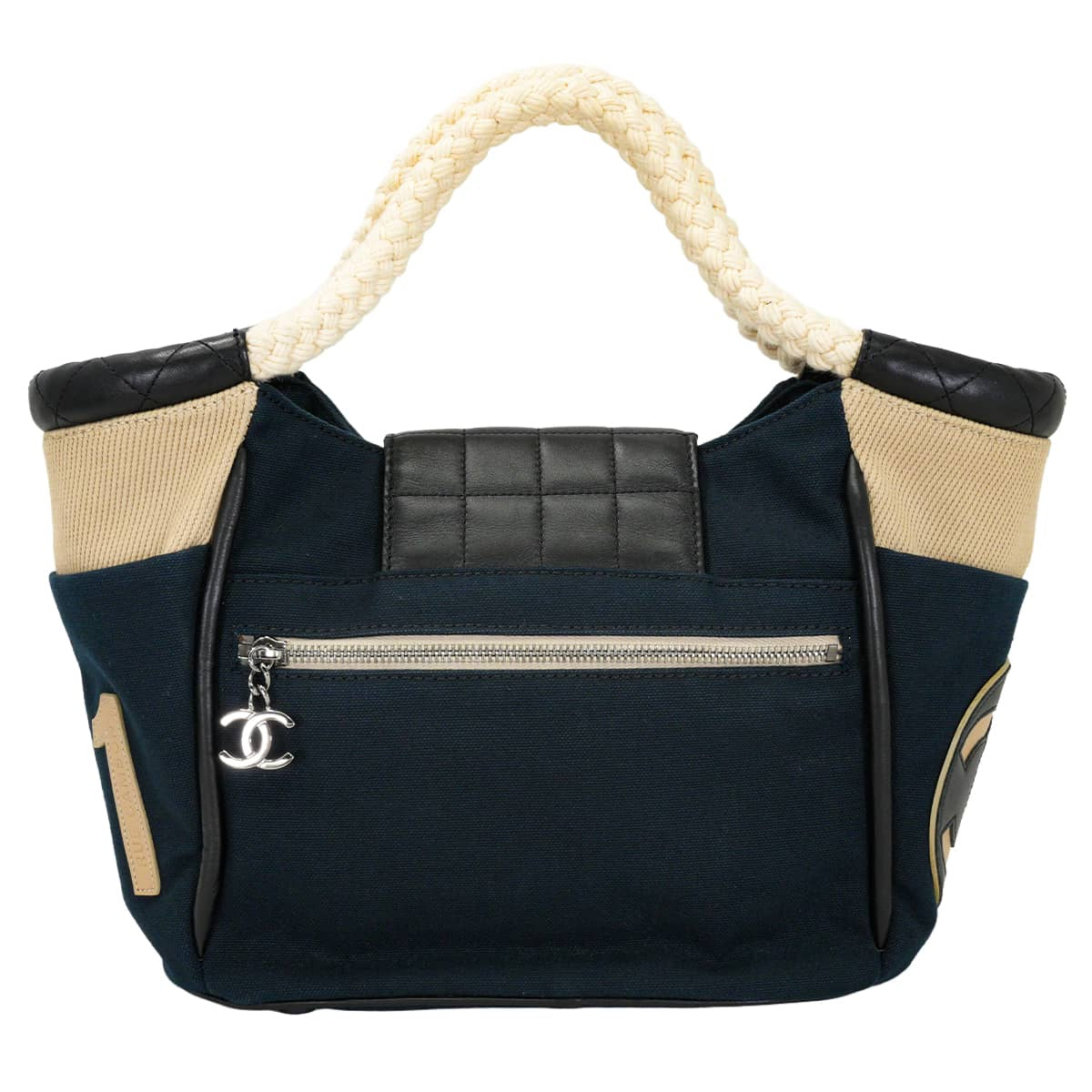 [Pre-loved] CHANEL Handbag Choco bar Rope handle COCO Mark No. 5 Navy/Beige/Multicolor Canvas Silver HW A28010[LIKE NEW][Authentic]