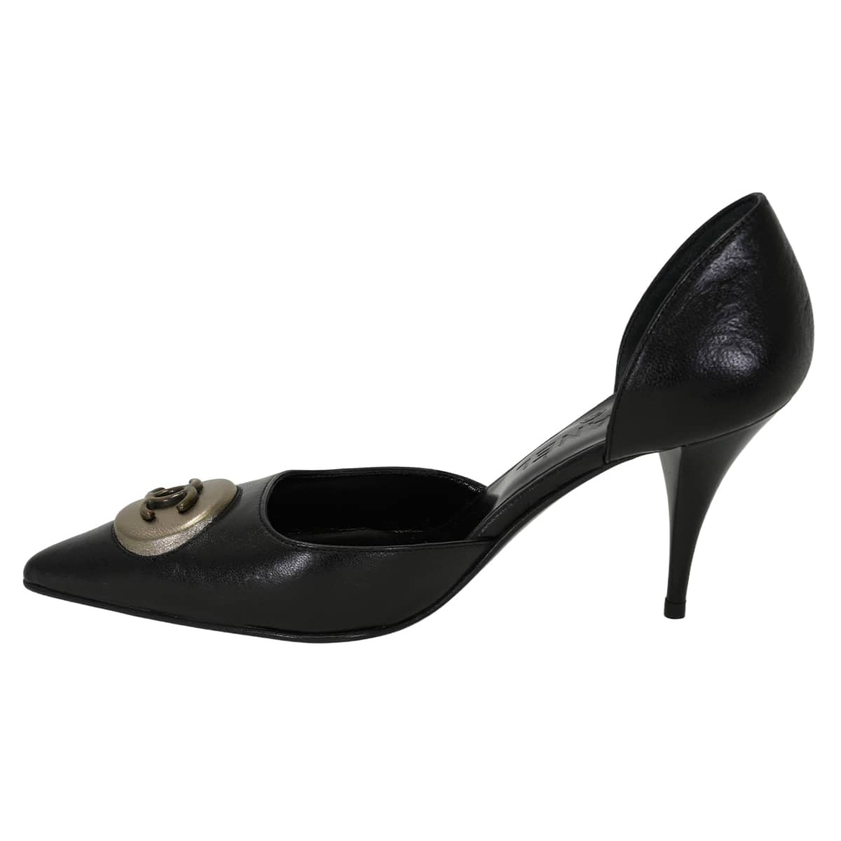 2019-20AW CHANEL pumps COCO Mark logo Round plate Pointed Toe Separate Noir (Black) #35.5 G35338[EXCELLENT][Authentic]