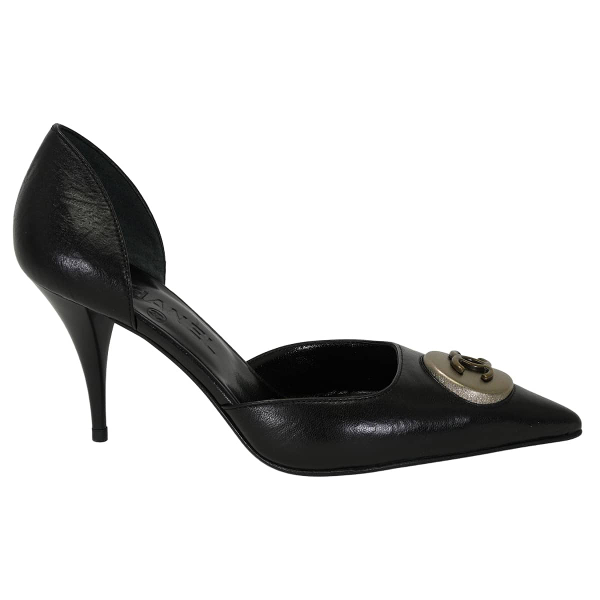 2019-20AW CHANEL pumps COCO Mark logo Round plate Pointed Toe Separate Noir (Black) #35.5 G35338[EXCELLENT][Authentic]