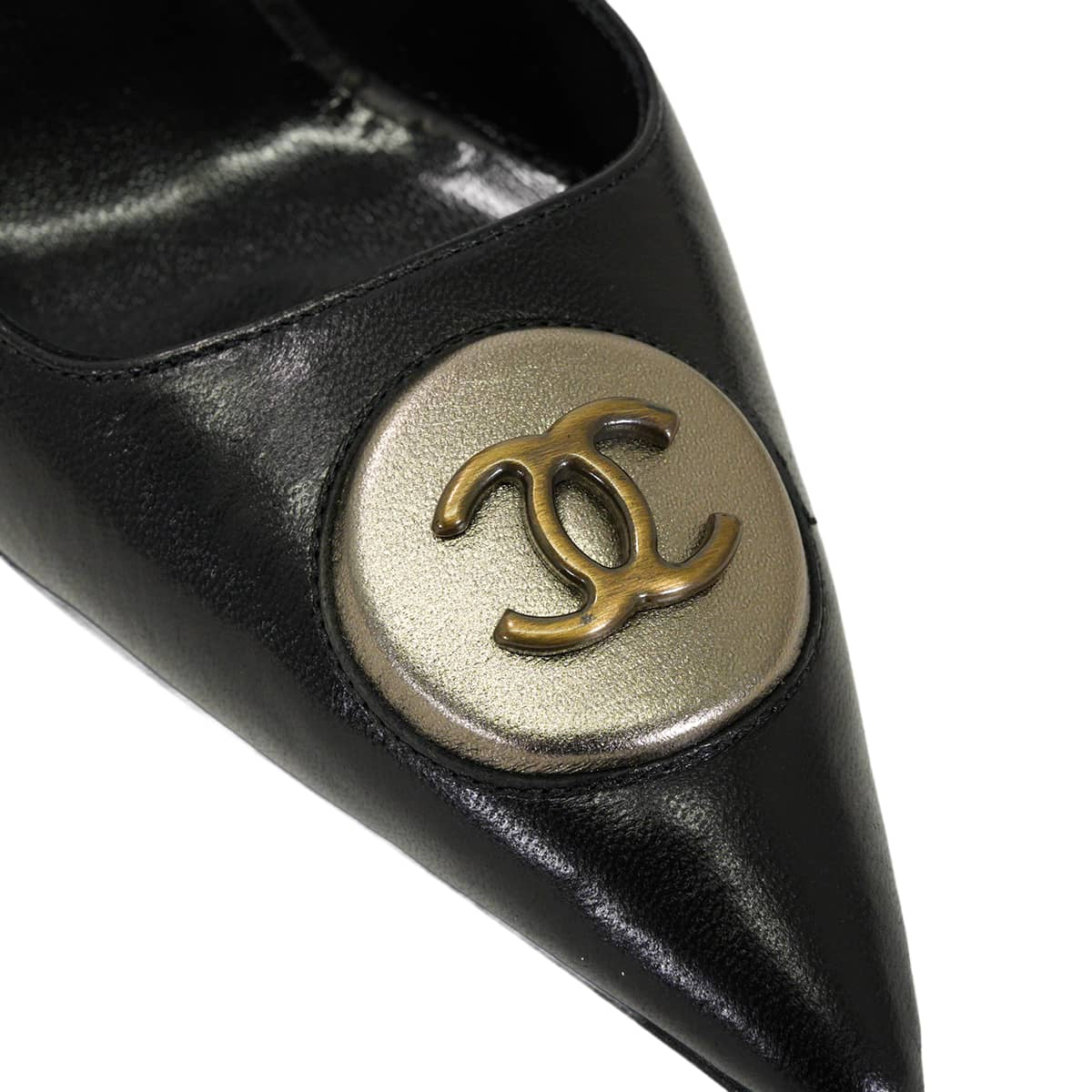 2019-20AW CHANEL pumps COCO Mark logo Round plate Pointed Toe Separate Noir (Black) #35.5 G35338[EXCELLENT][Authentic]
