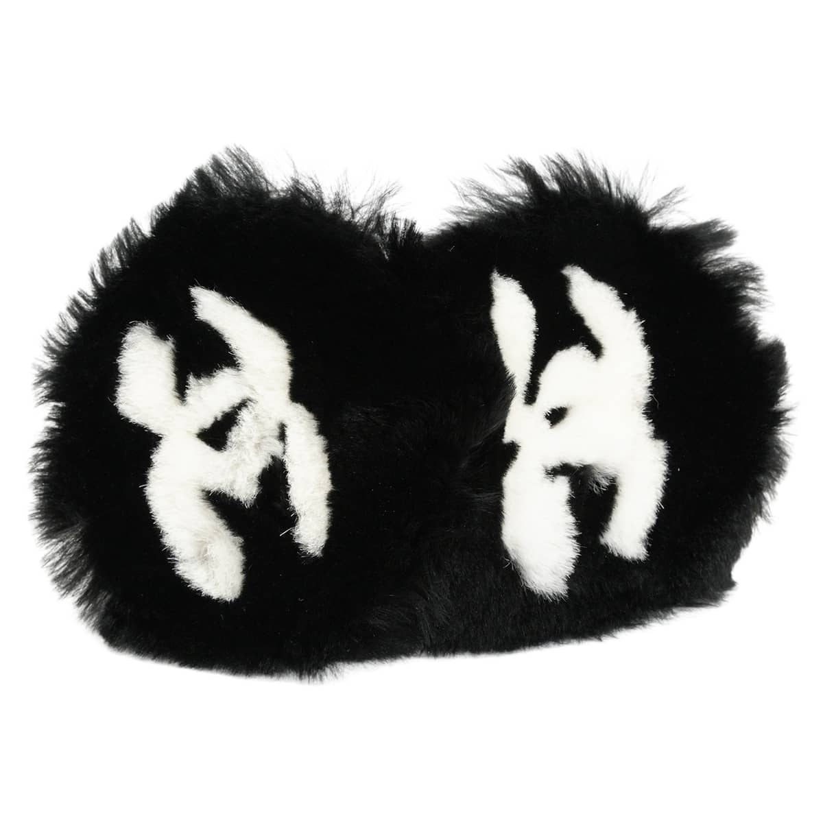 [Pre-loved] 2001AW CHANEL ear protectors Vintage Pearl COCO Mark Fur Noir (Black)/Blanc (White) Lapin A17515[USED A][Authentic]