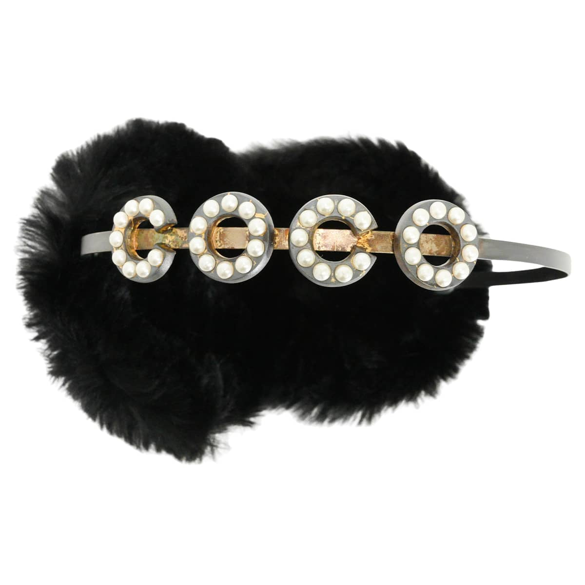 [Pre-loved] 2001AW CHANEL ear protectors Vintage Pearl COCO Mark Fur Noir (Black)/Blanc (White) Lapin A17515[USED A][Authentic]