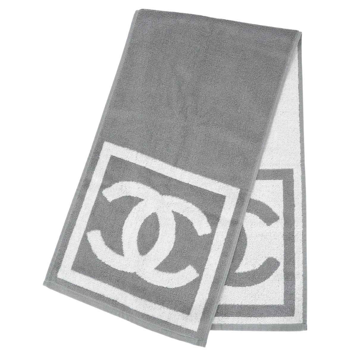 CHANEL towel Face Sports Line COCO Mark Logo Grey/Blanc (White) Cotton[EXCELLENT][Authentic]