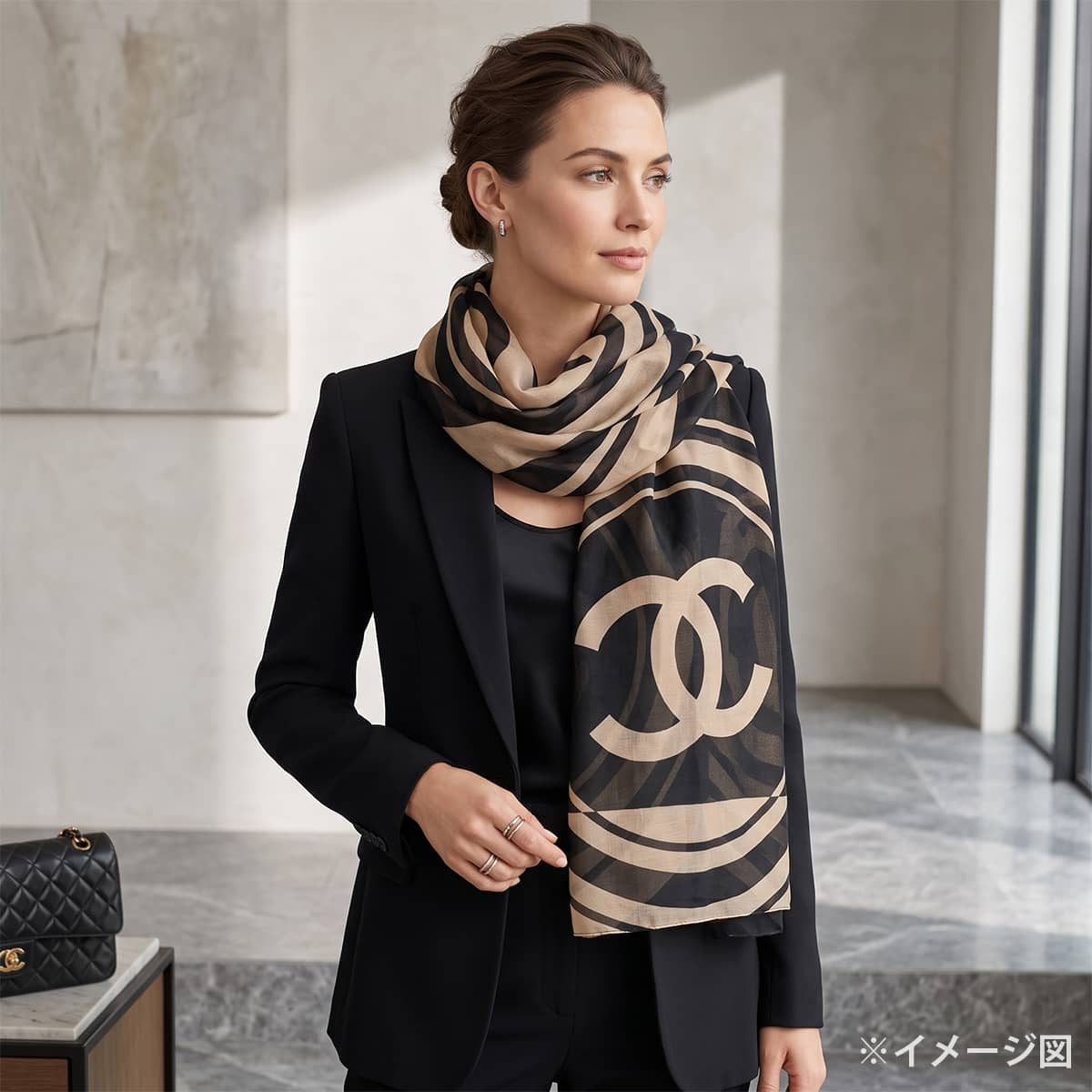 CHANEL Stall Large size COCO Mark Noir (Black)/Beige Cotton[EXCELLENT][Authentic]