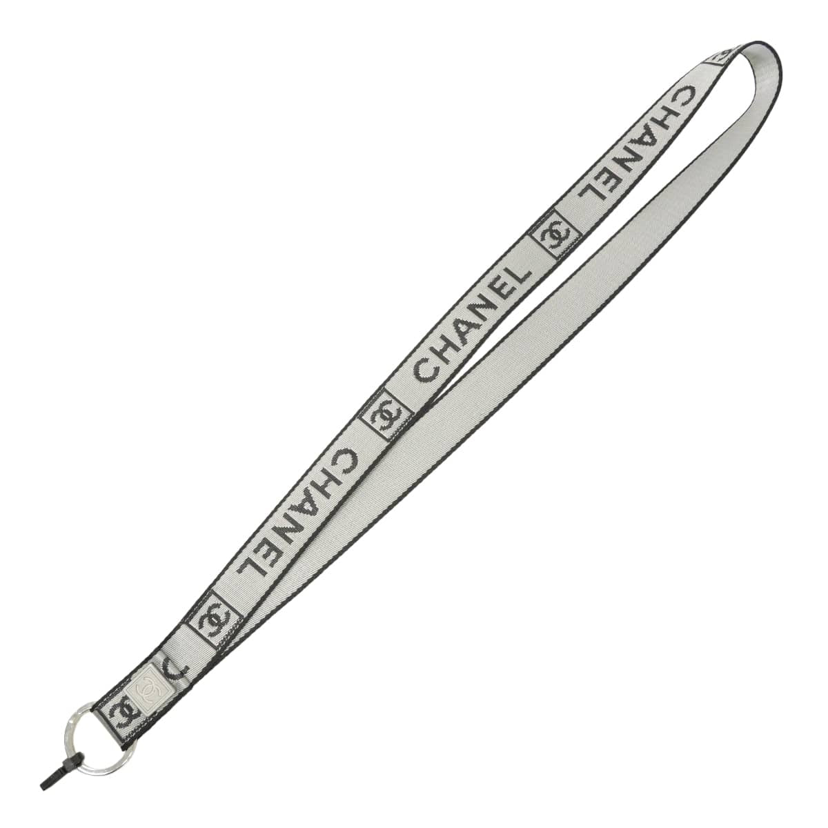 CHANEL strap Neck Sports line logo COCO Mark patch Grey/Noir (Black) Nylon Silver HW[EXCELLENT][Authentic]