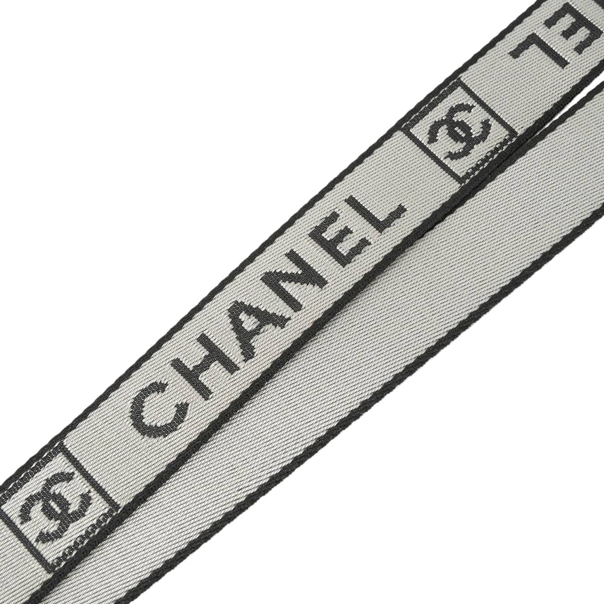 CHANEL strap Neck Sports line logo COCO Mark patch Grey/Noir (Black) Nylon Silver HW[EXCELLENT][Authentic]