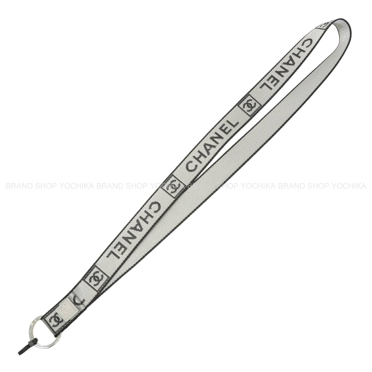 CHANEL strap Neck Sports line logo COCO Mark patch Grey/Noir (Black) Nylon Silver HW[EXCELLENT][Authentic]