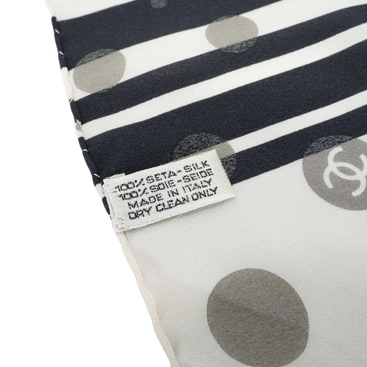 CHANEL Stall COCO Mark Dot Border Blanc (White)/Noir (Black)/Grey Silk[EXCELLENT][Authentic]