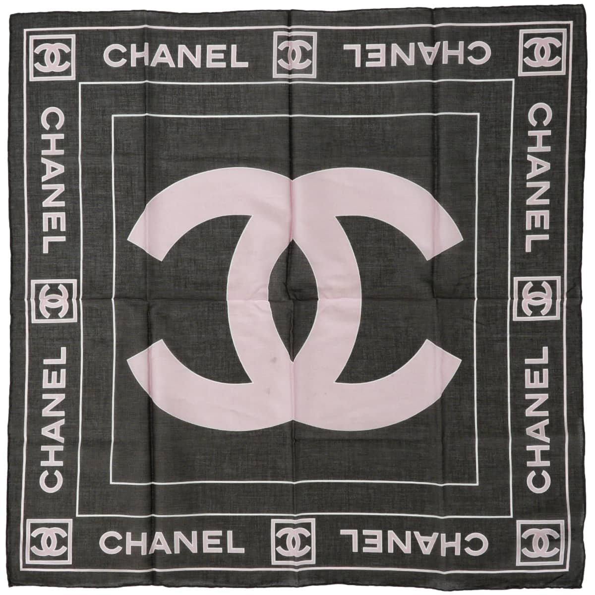 CHANEL scarf Bandana COCO Mark LogoCharcoal gray/pink Cotton[EXCELLENT][Authentic]