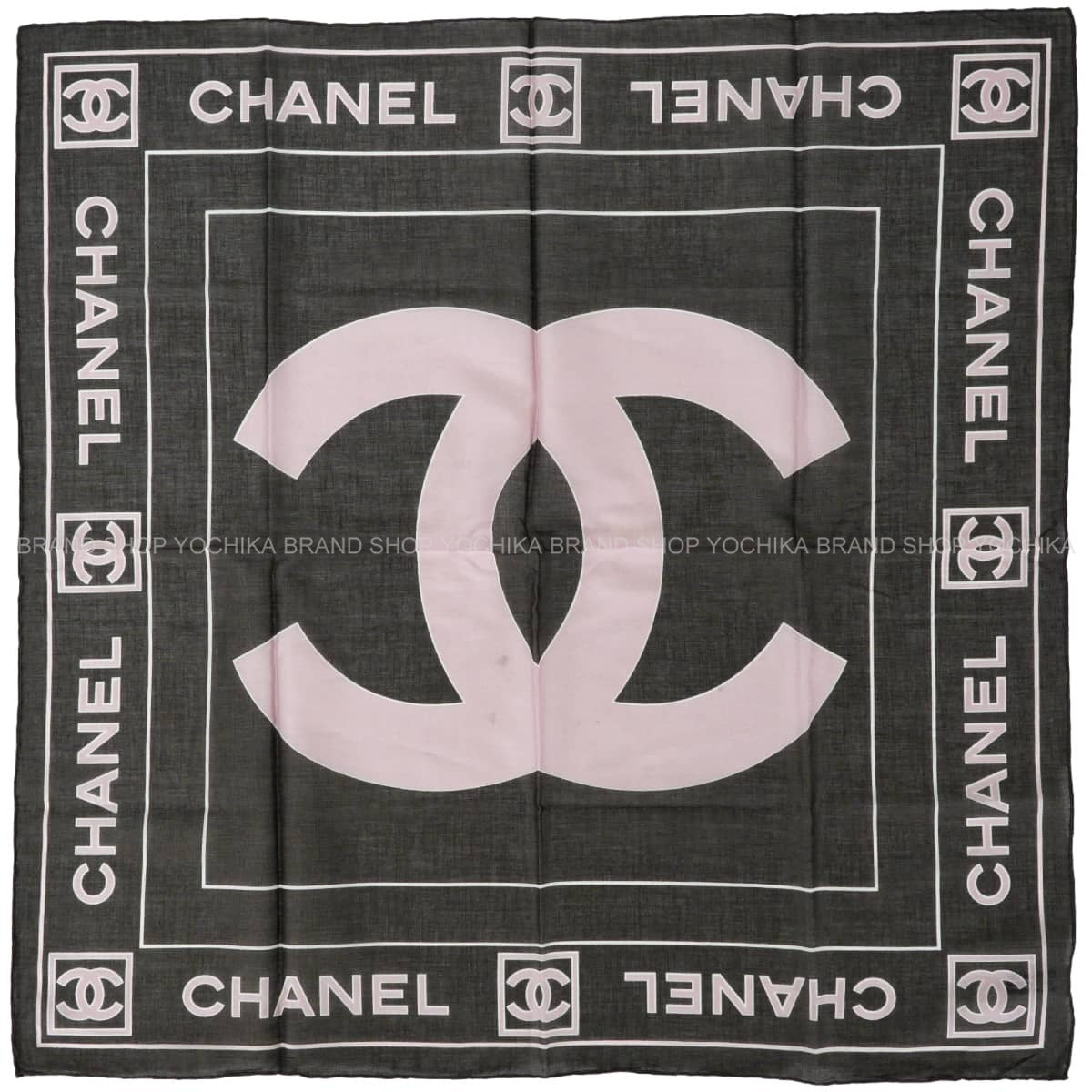 CHANEL scarf Bandana COCO Mark LogoCharcoal gray/pink Cotton[EXCELLENT][Authentic]