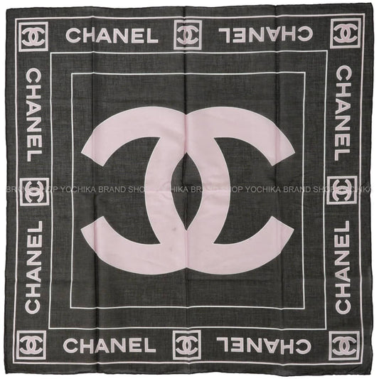 CHANEL scarf Bandana COCO Mark LogoCharcoal gray/pink Cotton[EXCELLENT][Authentic]