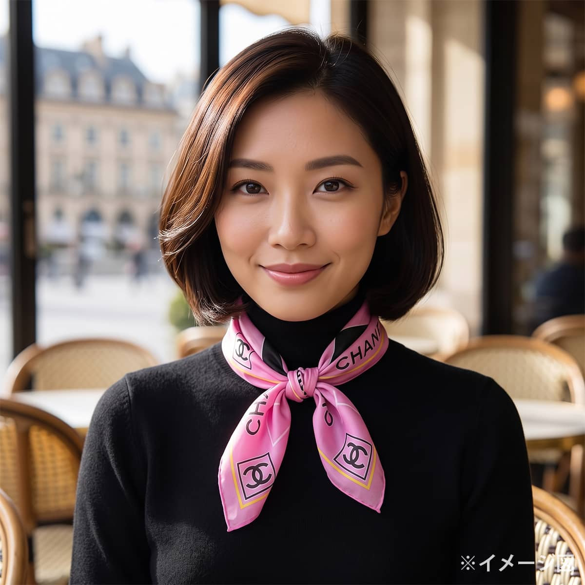 CHANEL scarf Bandana COCO Mark Logo Pink/Noir (Black) Cotton[EXCELLENT][Authentic]