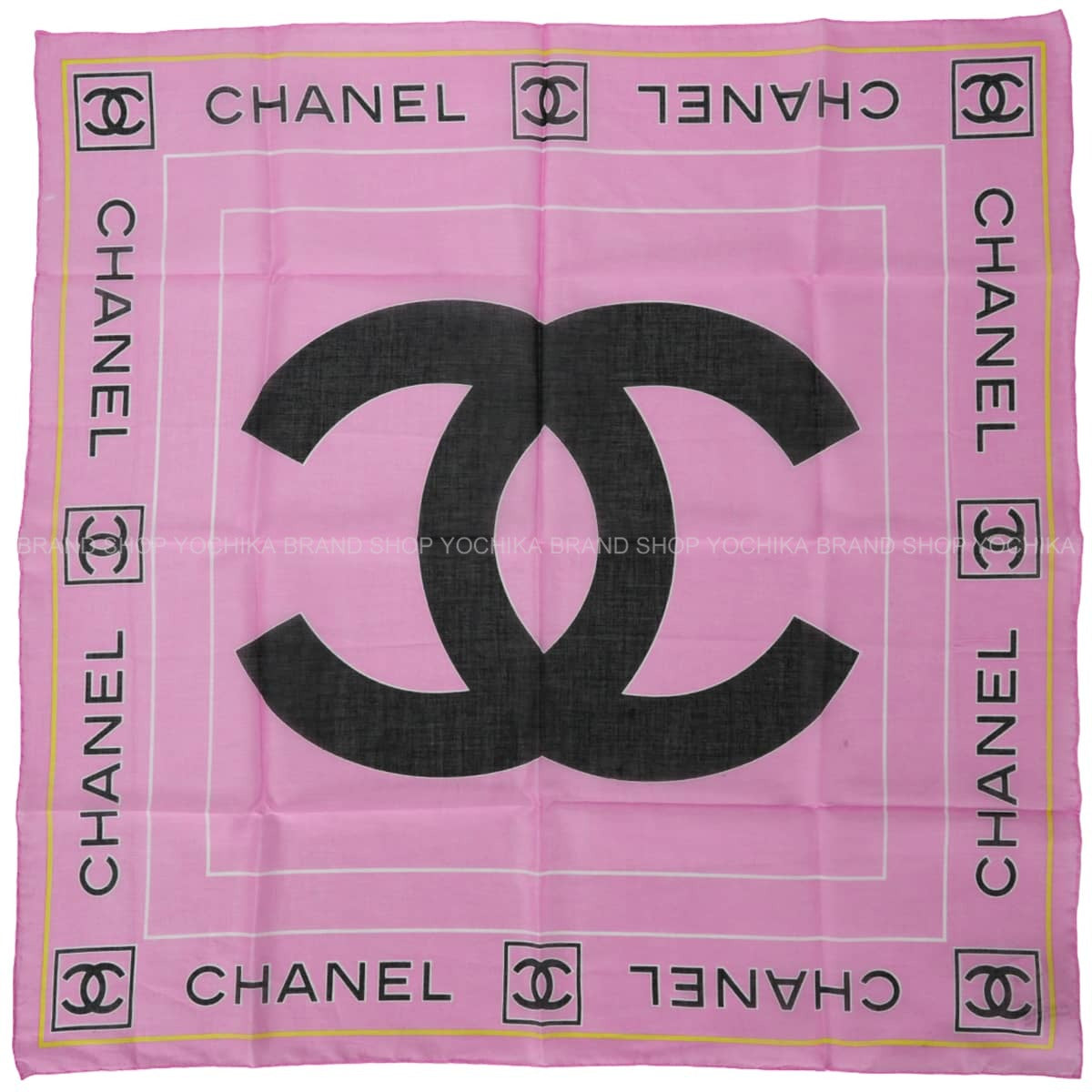 CHANEL scarf Bandana COCO Mark Logo Pink/Noir (Black) Cotton[EXCELLENT][Authentic]