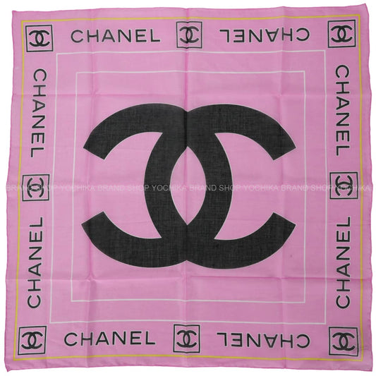 CHANEL scarf Bandana Scarf COCO Mark Logo Pink/Noir (Black) Cotton[EXCELLENT][Authentic]