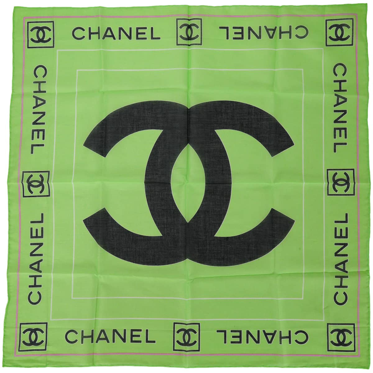CHANEL scarf Bandana Scarf COCO Mark LogoApple Green/Black Cotton[EXCELLENT][Authentic]