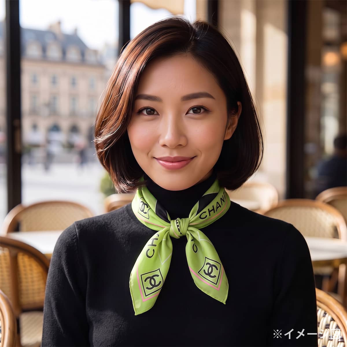 CHANEL scarf Bandana Scarf COCO Mark LogoApple Green/Black Cotton[EXCELLENT][Authentic]