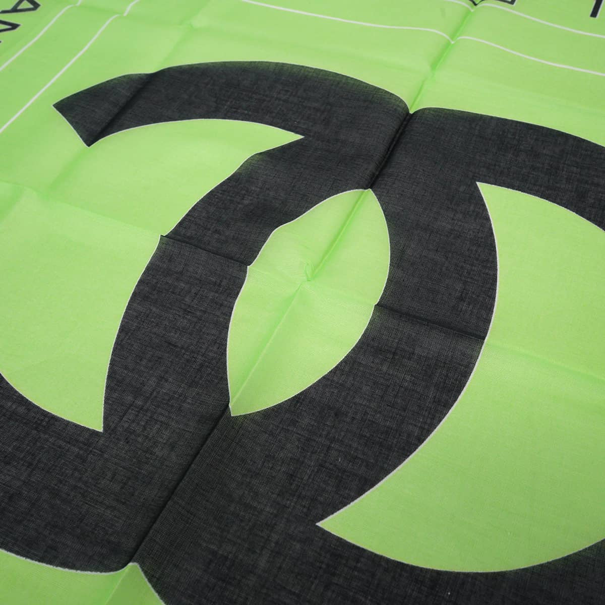 CHANEL scarf Bandana Scarf COCO Mark LogoApple Green/Black Cotton[EXCELLENT][Authentic]