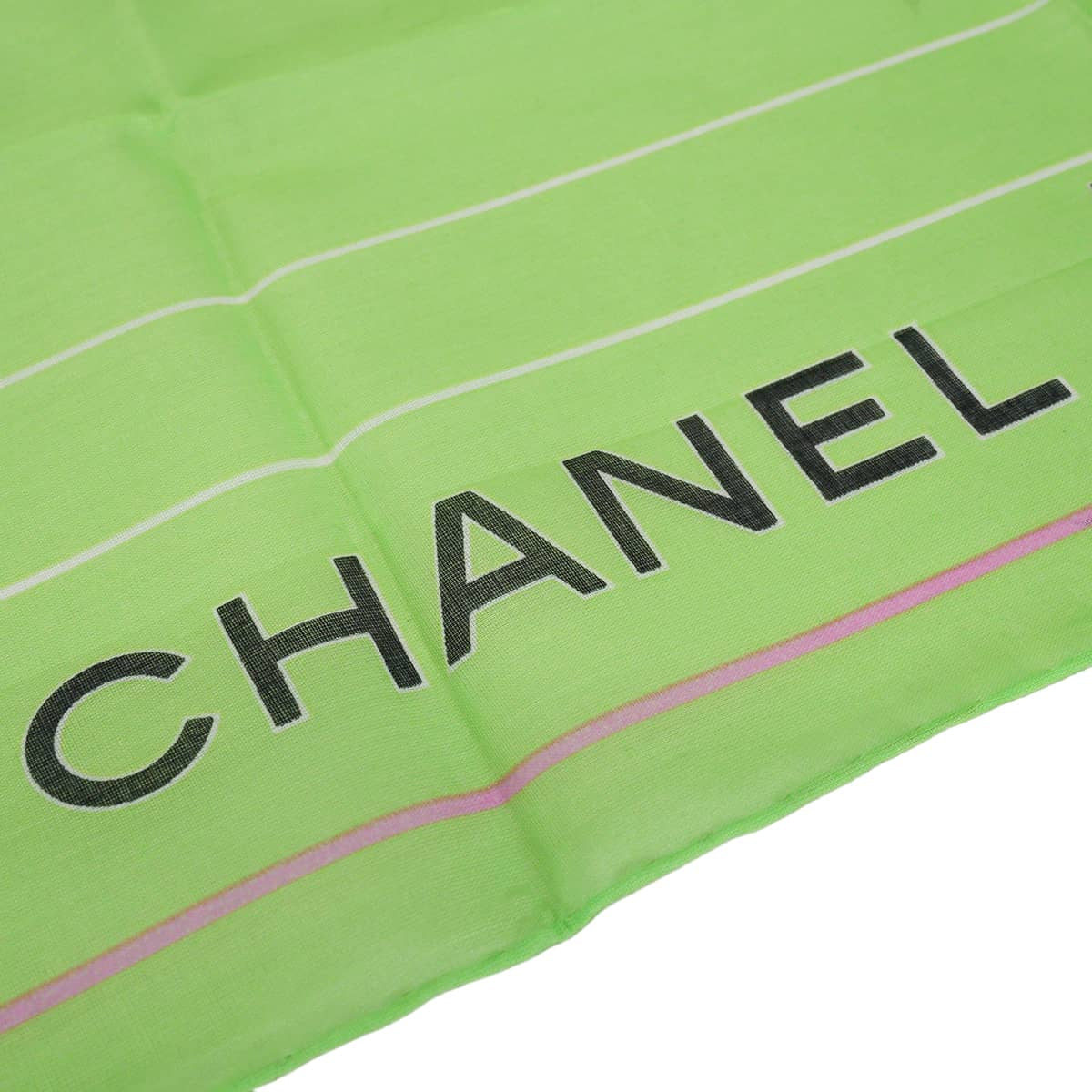 CHANEL scarf Bandana Scarf COCO Mark LogoApple Green/Black Cotton[EXCELLENT][Authentic]
