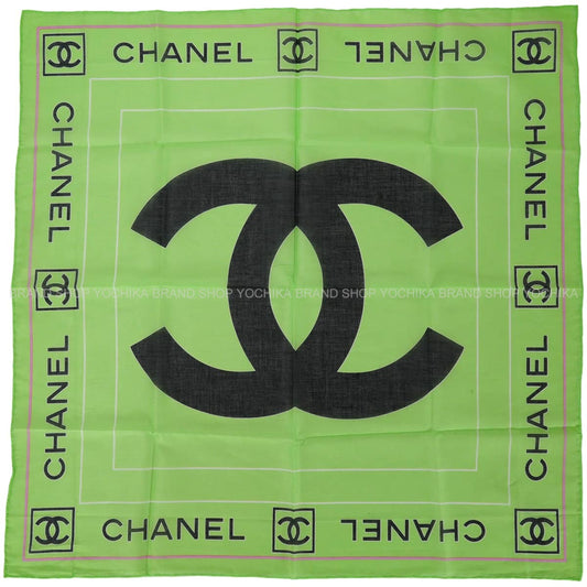 CHANEL scarf Bandana Scarf COCO Mark LogoApple Green/Black Cotton[EXCELLENT][Authentic]