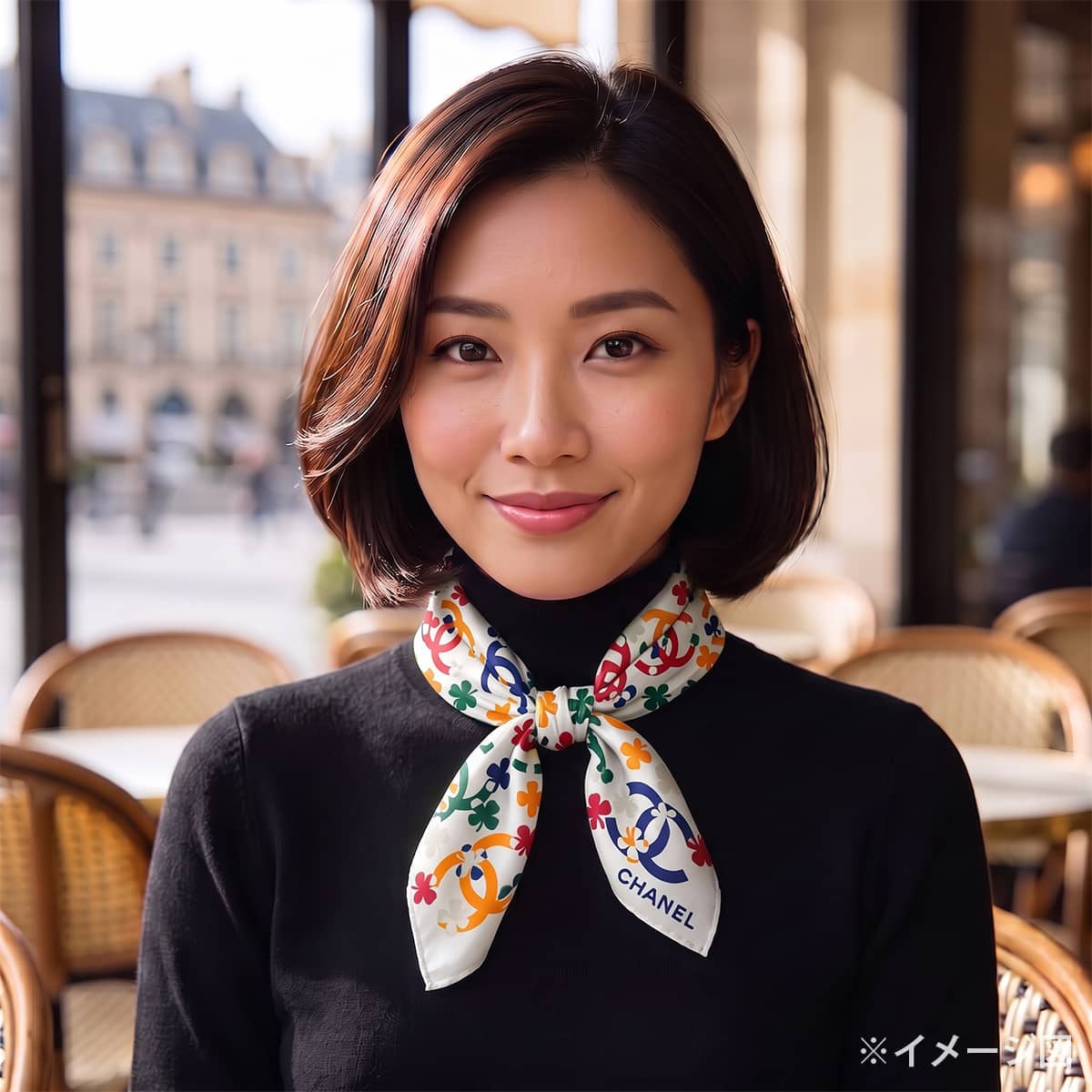 CHANEL scarf Bandana COCO Mark Logo Clover Ivory/Multicolor Cotton[EXCELLENT][Authentic]