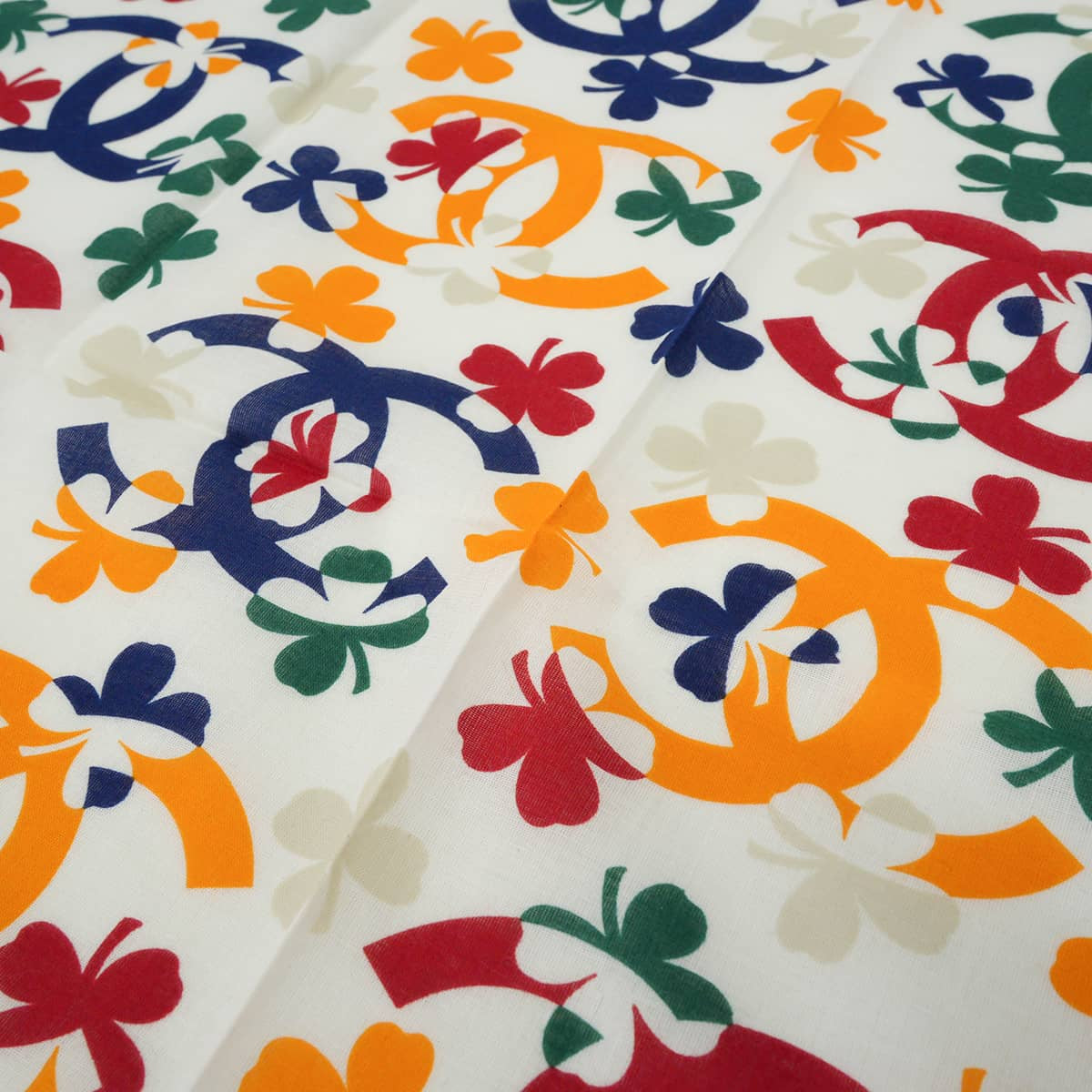 CHANEL scarf Bandana COCO Mark Logo Clover Ivory/Multicolor Cotton[EXCELLENT][Authentic]