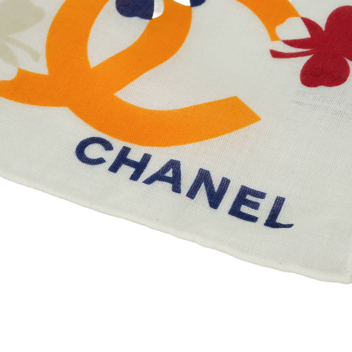 CHANEL scarf Bandana COCO Mark Logo Clover Ivory/Multicolor Cotton[EXCELLENT][Authentic]