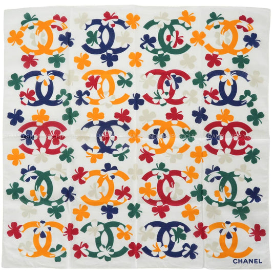 CHANEL scarf Bandana Scarf COCO Mark Logo Clover Ivory/Multicolor Cotton[EXCELLENT][Authentic]