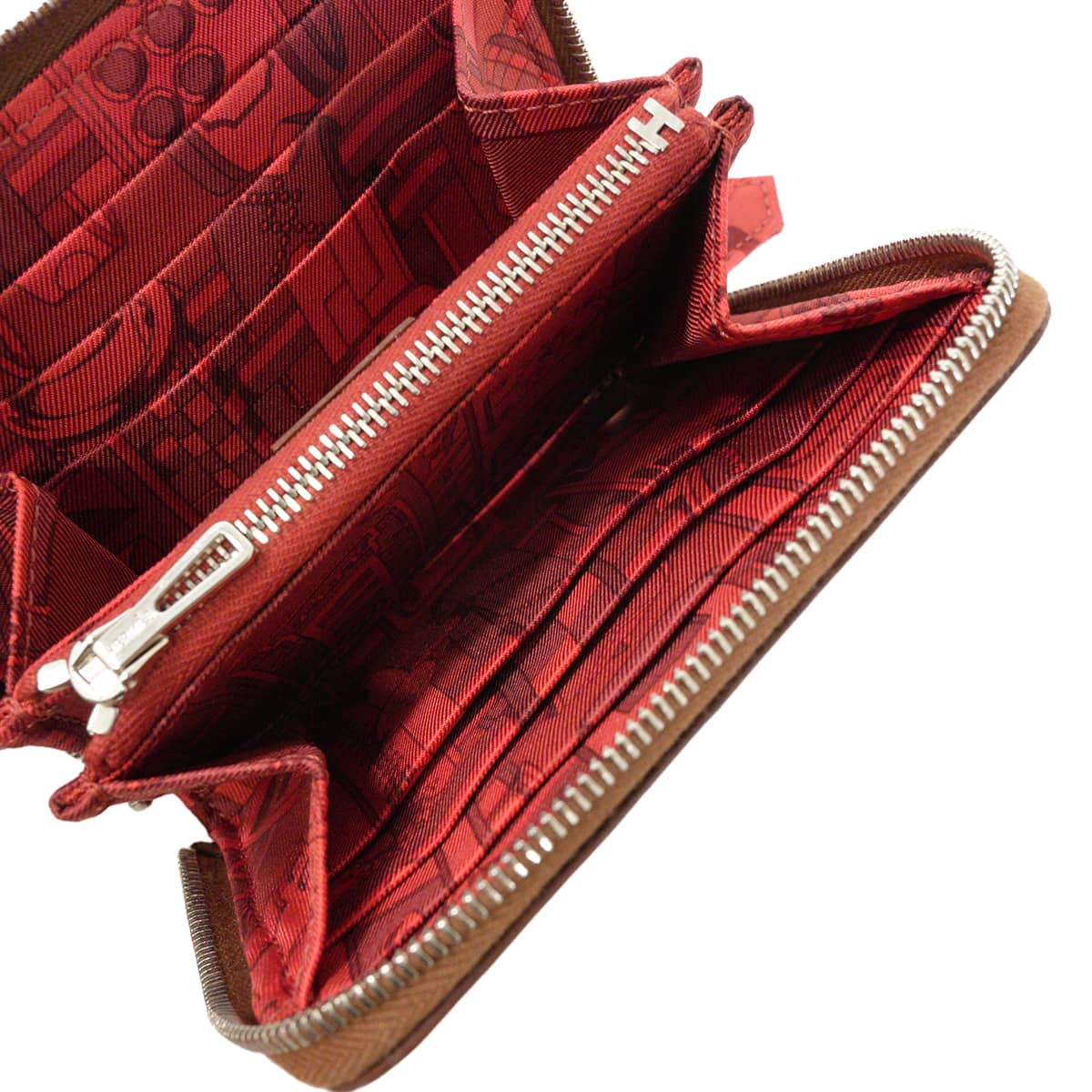 HERMES Bi-fold wallet Azap Silk'in Compact Collier de Chien Fauve/Brique Veau Barenia/Silk Silver HW Stamp □R[EXCELLENT][Authentic]