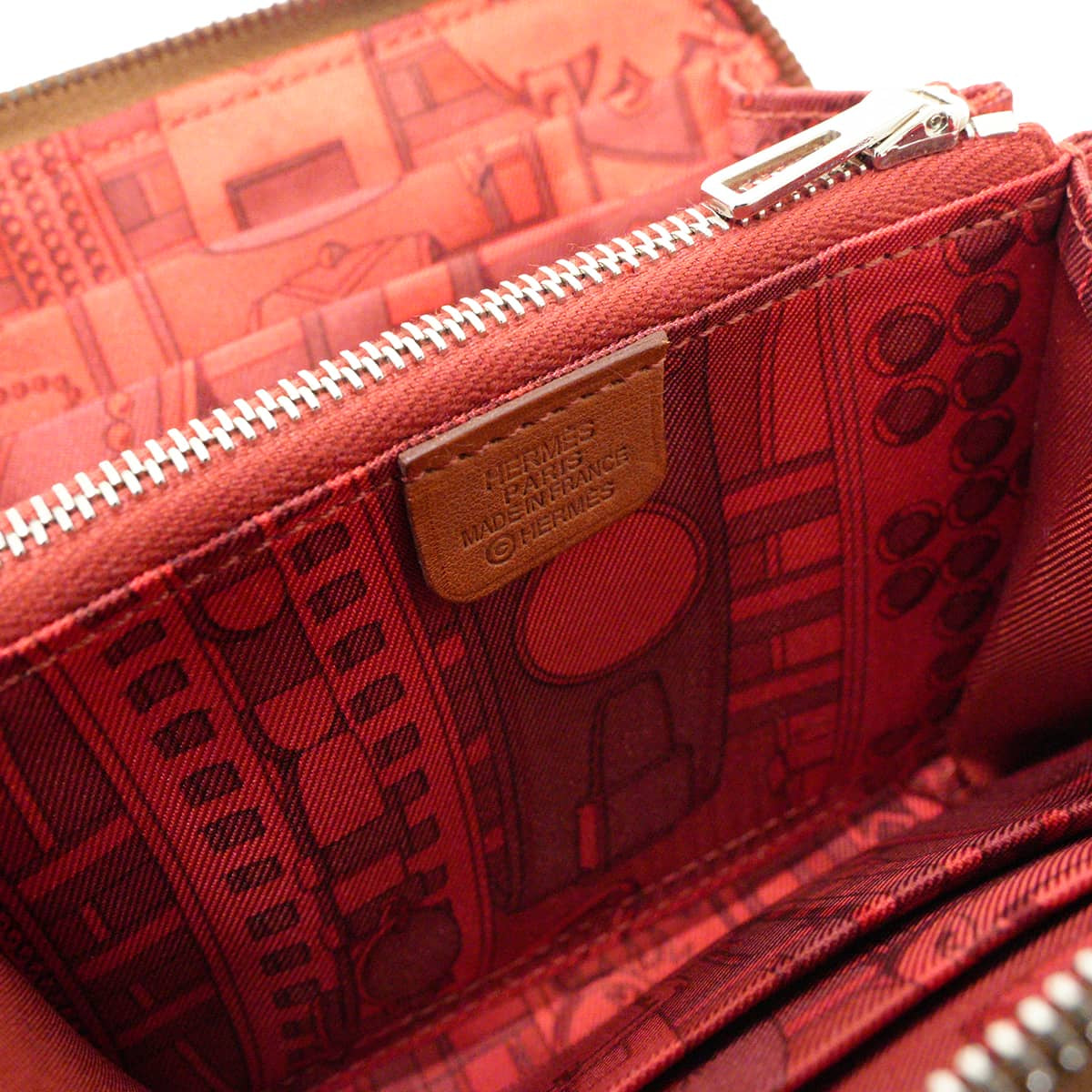 HERMES Bi-fold wallet Azap Silk'in Compact Collier de Chien Fauve/Brique Veau Barenia/Silk Silver HW Stamp □R[EXCELLENT][Authentic]
