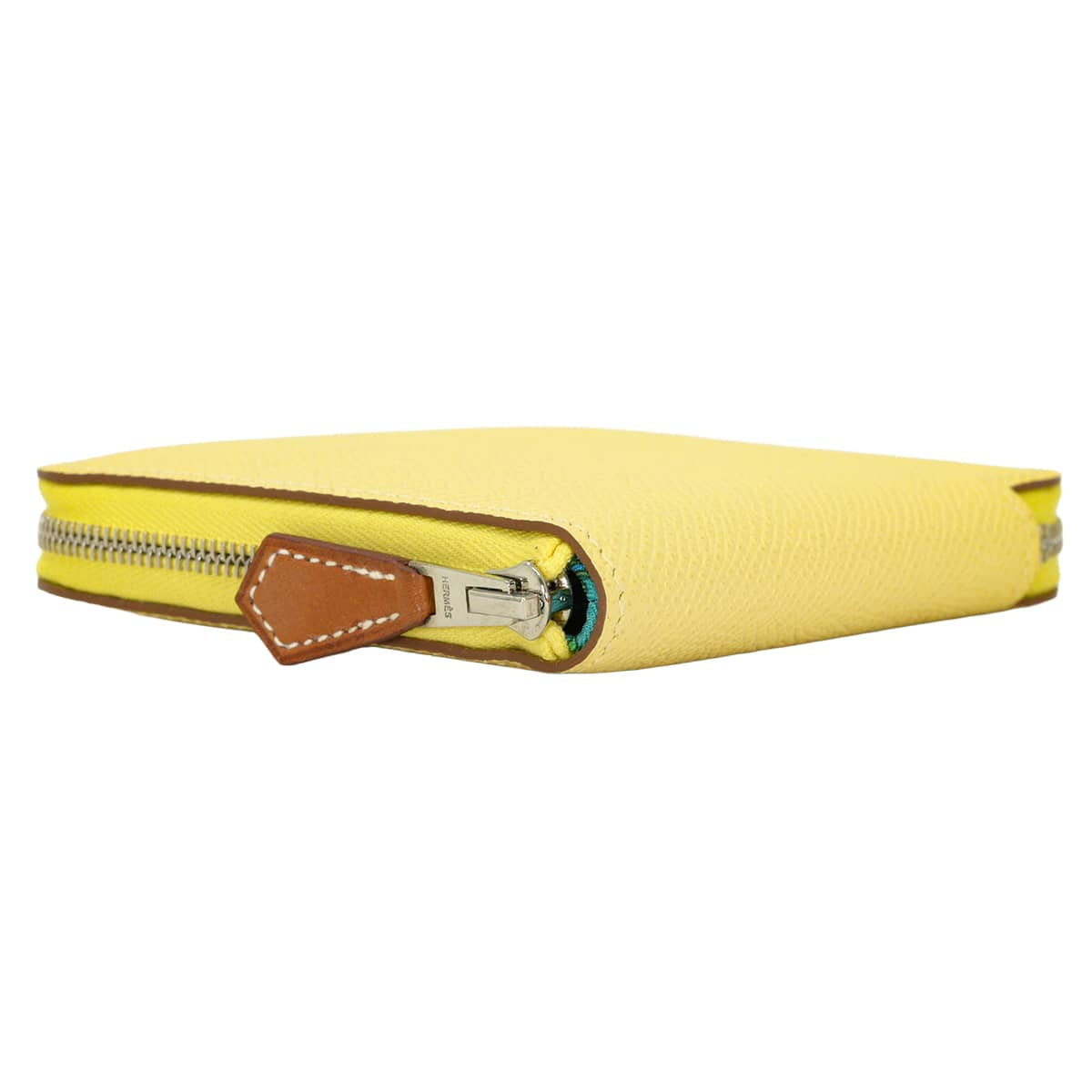 HERMES Bi-fold wallet Azap Silk'in Compact Della Cavalleria Jaune Poussin/Bleu Paon Veau Epsom/Veau Barenia/Silk Silver HW Stamp X[EXCELLENT][Authentic]