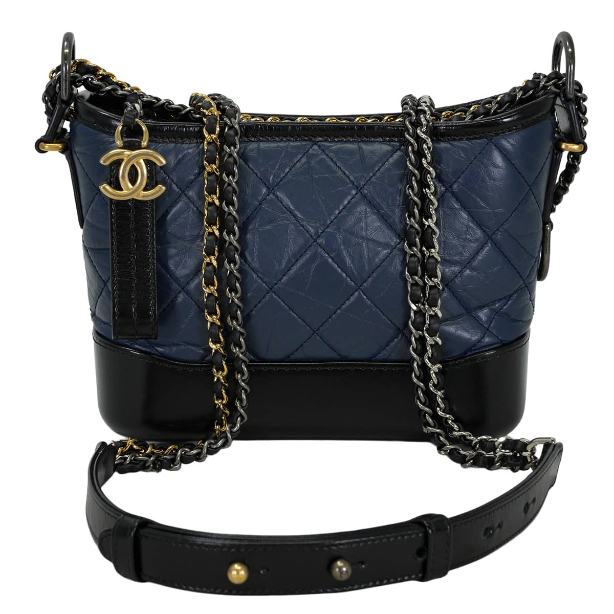 CHANEL Shoulder bag Gabrielle de Chanel Small Chain Hobo Navy/Noir (Black) Aged calfskin Metal Silver HW Gold HW A91810[EXCELLENT][Authentic]