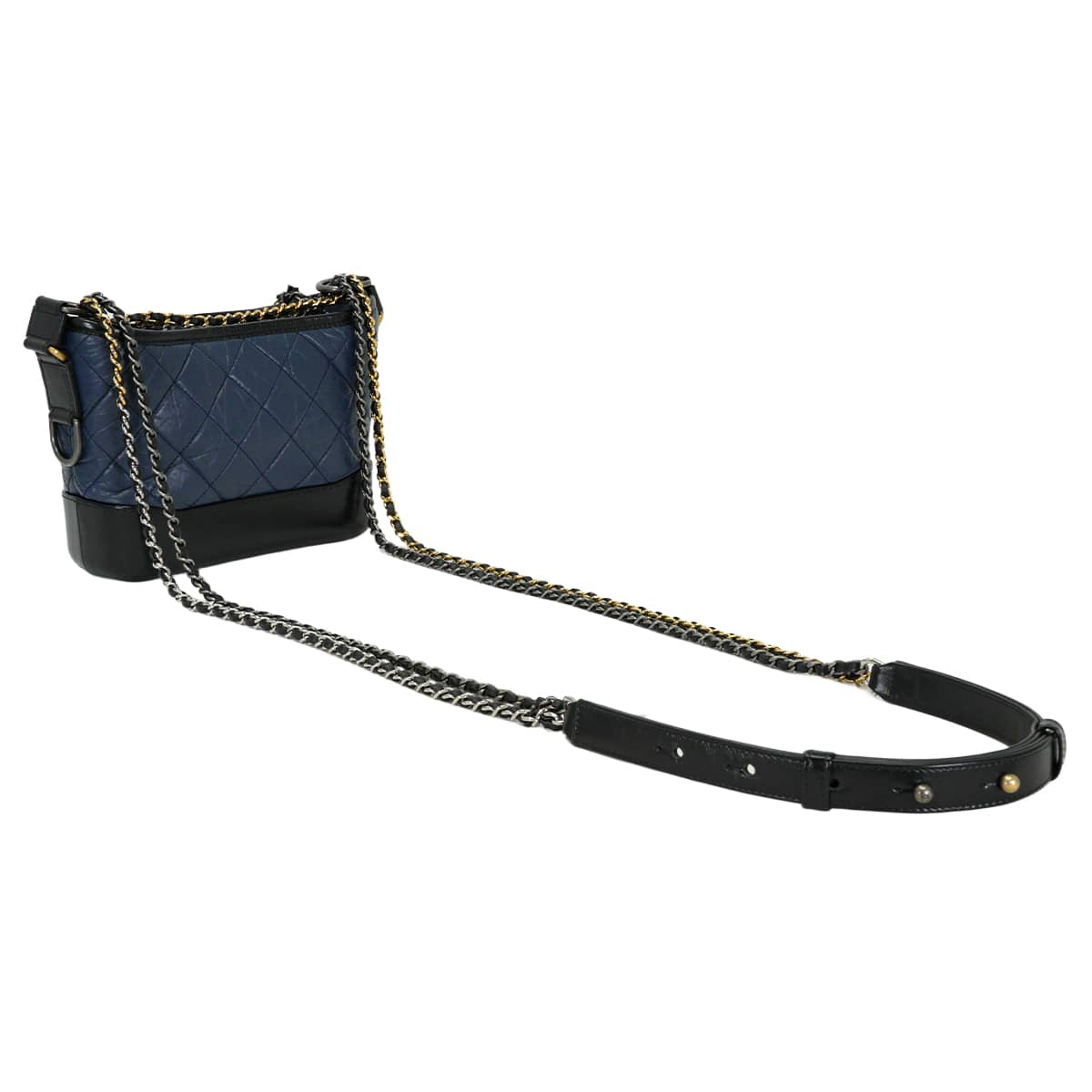 CHANEL Shoulder bag Gabrielle de Chanel Small Chain Hobo Navy/Noir (Black) Aged calfskin Metal Silver HW Gold HW A91810[EXCELLENT][Authentic]