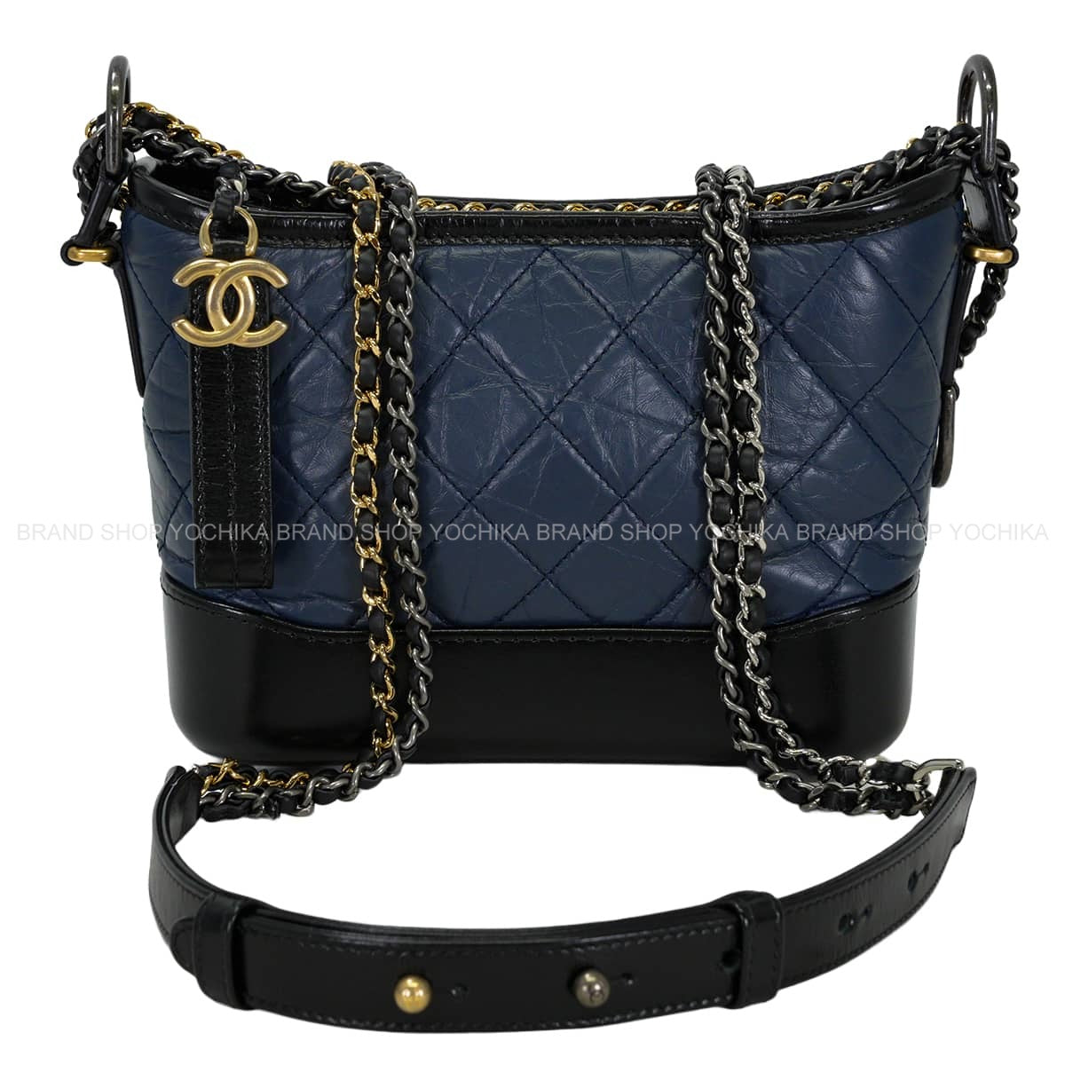 CHANEL Shoulder bag Gabrielle de Chanel Small Chain Hobo Navy/Noir (Black) Aged calfskin Metal Silver HW Gold HW A91810[EXCELLENT][Authentic]