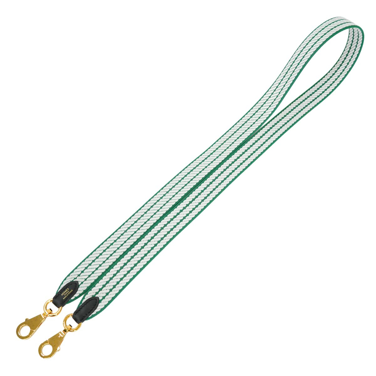 HERMES shoulder strap Bandouliere Sangle Cortage 25mm 105cm Vert Vertigo/Blanc (White) Toile H/Veau Swift Gold HW Stamp W[EXCELLENT][Authentic]