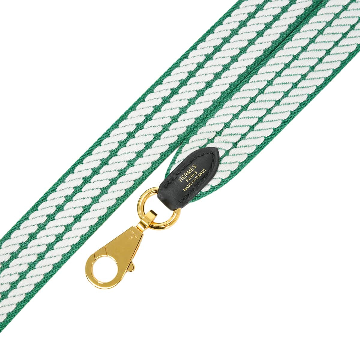 HERMES shoulder strap Bandouliere Sangle Cortage 25mm 105cm Vert Vertigo/Blanc (White) Toile H/Veau Swift Gold HW Stamp W[EXCELLENT][Authentic]