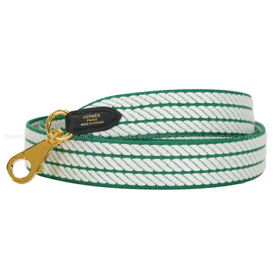 HERMES shoulder strap Bandouliere Sangle Cortage 25mm 105cm Vert Vertigo/Blanc (White) Toile H/Veau Swift Gold HW Stamp W[EXCELLENT][Authentic]