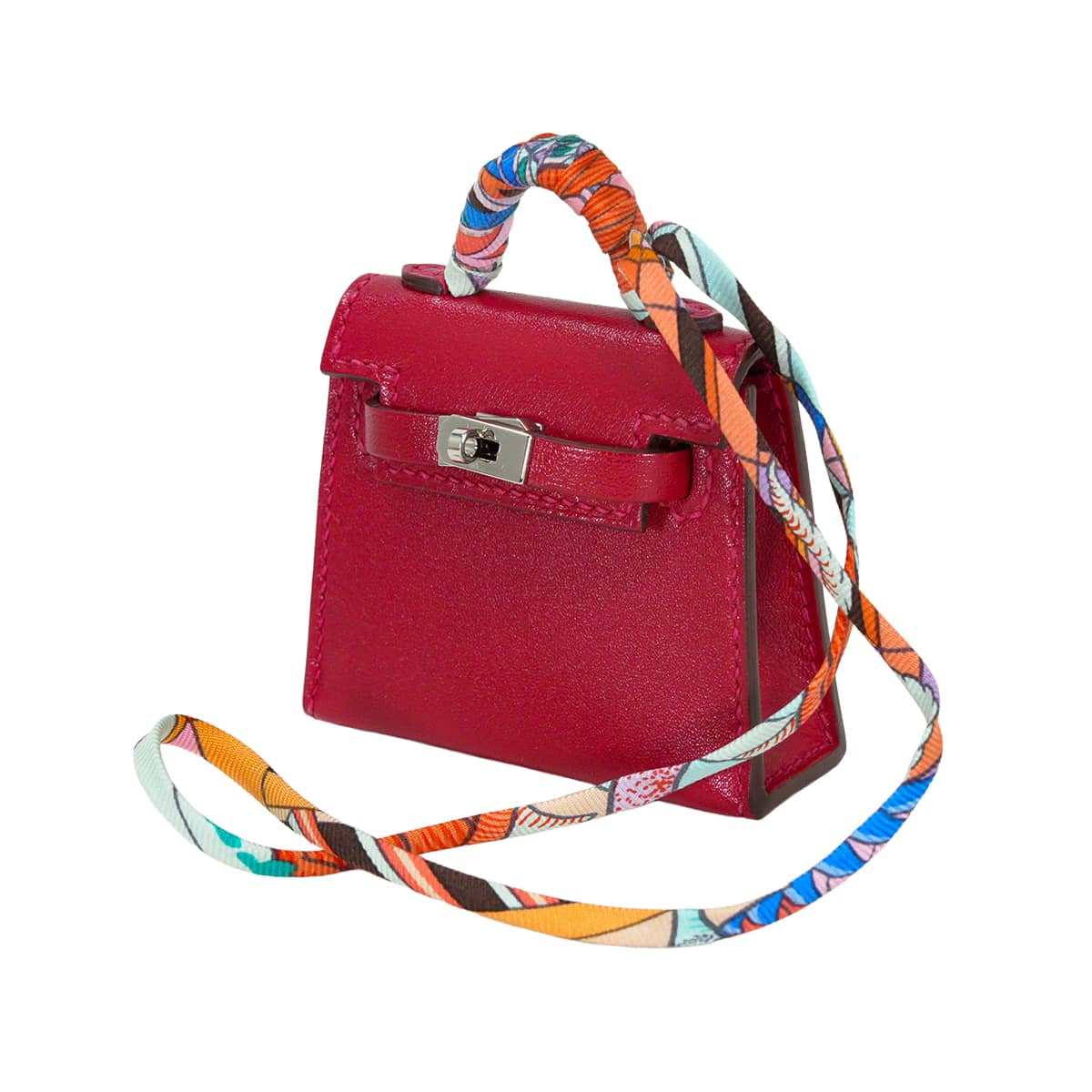 HERMES bag charm Kelly Twilly Rouge Vif Veau Tadelakt Silver HW Stamp Y[ALMOST NEW][Authentic]